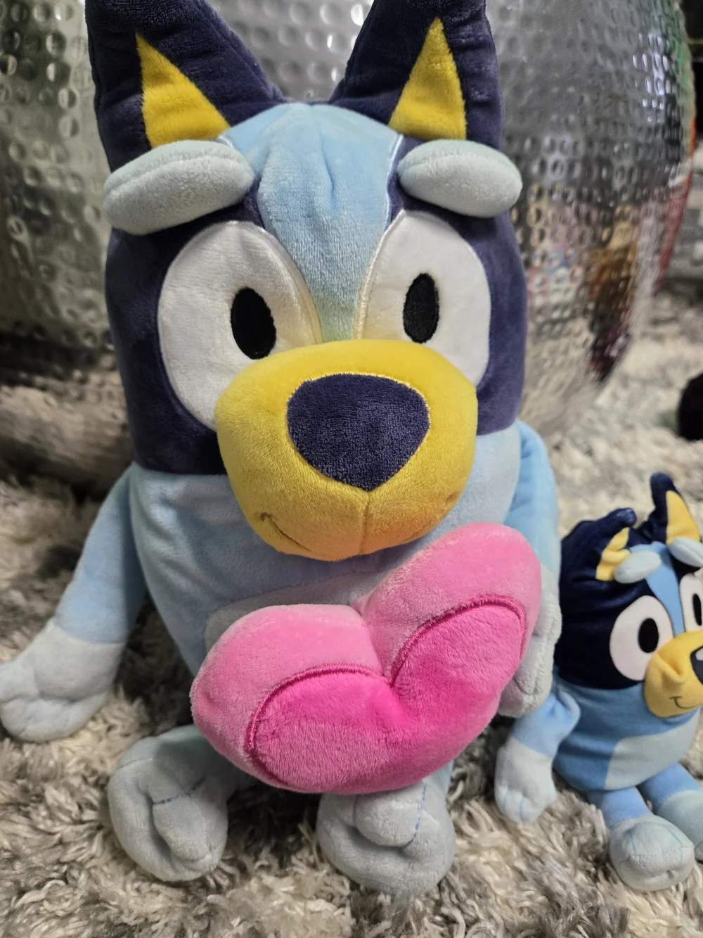 Plush Toy Set - Blue Plush Characters with Pink Heart